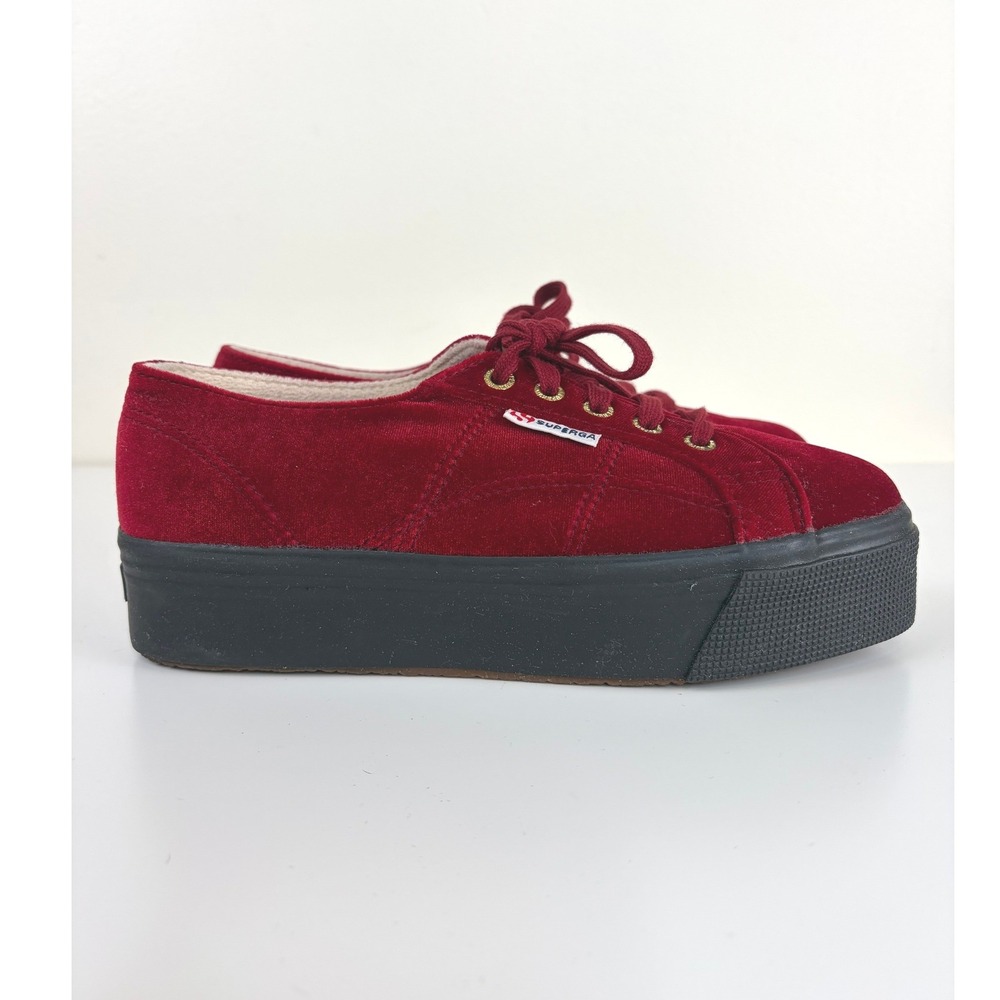 Superga Velvet Platform Sneakers Women 7.5 Red Burgundy Black S0080Y0